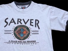 画像1: 90s USA製 SARVER PENNSYLVANIA レイヤードネック&スリーブ コットンTシャツ 杢ライトグレー×ブラック L (1)