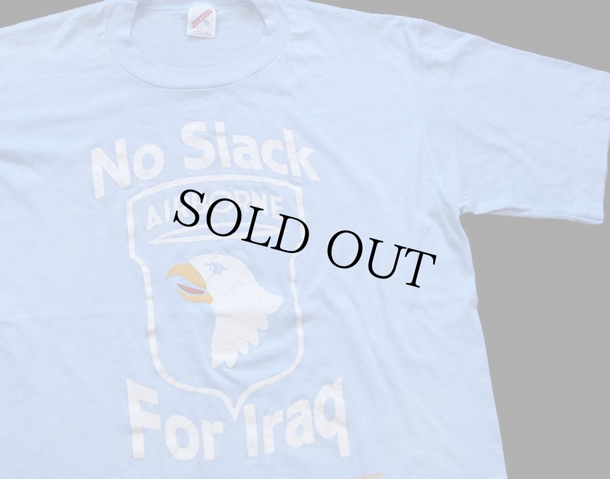 画像1: 80s USA製 No Slack For Iraq AIRBORNE Tシャツ 水色 XL (1)