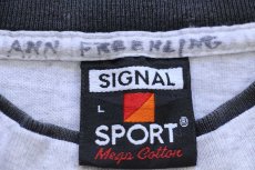 画像4: 90s USA製 SARVER PENNSYLVANIA レイヤードネック&スリーブ コットンTシャツ 杢ライトグレー×ブラック L (4)