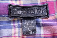画像4: 80s CHRISTOPHER HAYES マドラスチェック 三点留め ボタンダウン 半袖 コットンシャツ L★インド綿 (4)