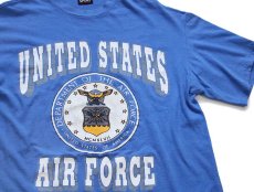 画像1: 90s USA製 UNITED STATES AIR FORCE ロゴ ひび割れプリント コットンTシャツ 青 L (1)