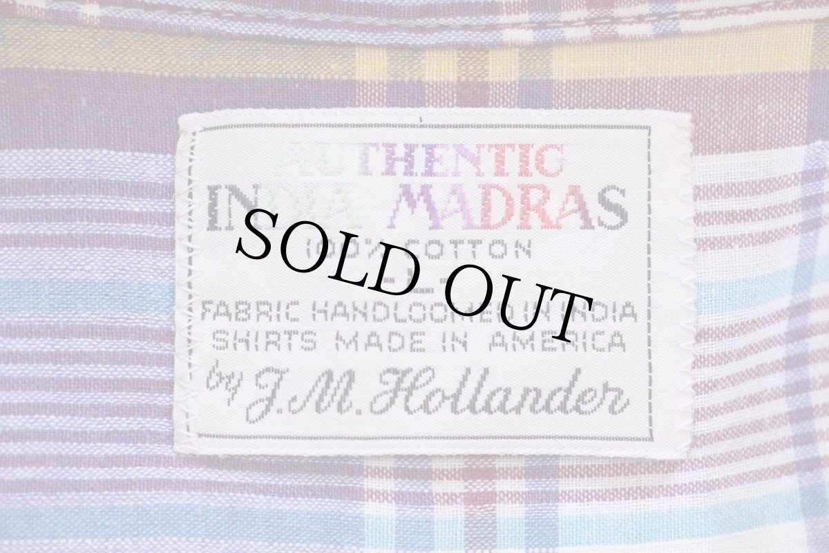 画像4: 80s USA製 J.M. Hollander AUTHENTIC INDIA MADRAS マドラスチェック ボタンダウン 半袖 コットンシャツ L★インド綿 (4)