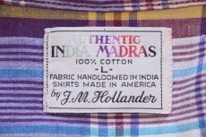 画像4: 80s USA製 J.M. Hollander AUTHENTIC INDIA MADRAS マドラスチェック ボタンダウン 半袖 コットンシャツ L★インド綿 (4)