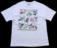 画像2: 90s USA製 HUMMINGBIRDS ハチドリ アート 染み込みプリント コットンTシャツ 白 L (2)
