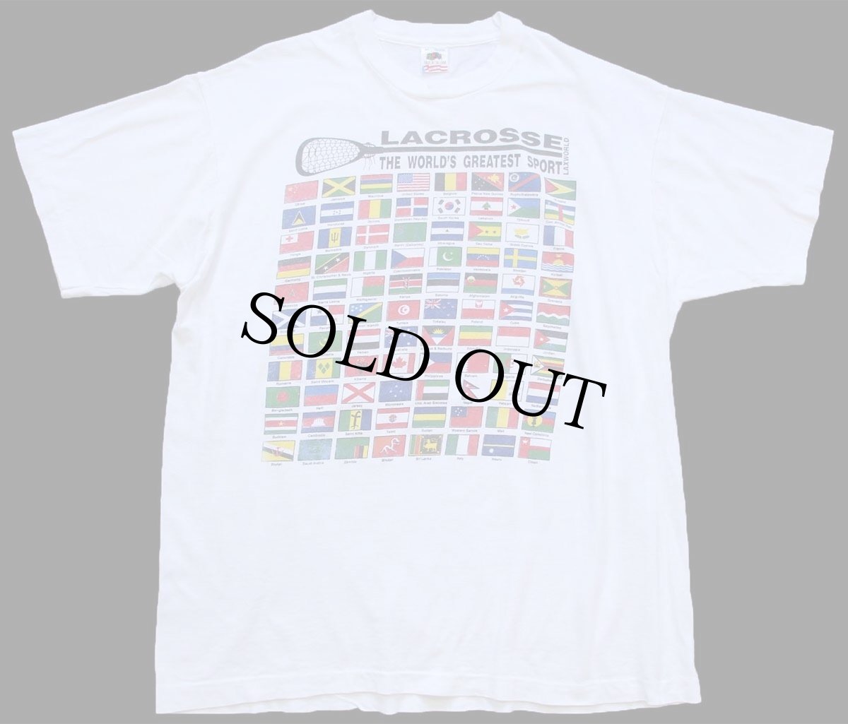 画像2: 90s USA製 LACROSSE THE WORLD'S GREATEST SPORT 万国旗 両面プリント コットンTシャツ 白 XL (2)