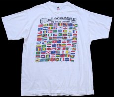 画像2: 90s USA製 LACROSSE THE WORLD'S GREATEST SPORT 万国旗 両面プリント コットンTシャツ 白 XL (2)