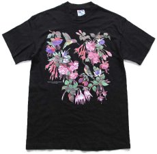 画像2: 90s USA製 Hanes FUCHSIAS & HUMMINGBIRDS フクシア ハチドリ アート コットンTシャツ 黒 M (2)