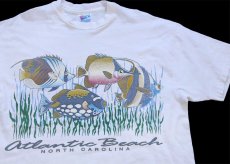 画像1: 90s USA製 Hanes Atlantic Beach 熱帯魚 アート 両面プリント コットンTシャツ 白 XL (1)
