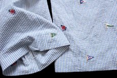 画像7: 00s ポロ ラルフローレン フラッグ アンカーマーク 刺繍 総柄 ストライプ スラックス コットン シアサッカーパンツ サックス×白 w36 (7)