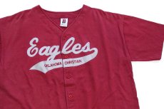 画像3: 90s USA製 Boa Eagles OKLAHOMA CHRISTIAN アップリケ コットン ベースボールシャツ バーガンディ XL (3)