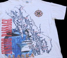 画像3: 90s USA製 INSIDE PASSAGE ALASKA マップ コットンTシャツ ワンピース 白 (3)