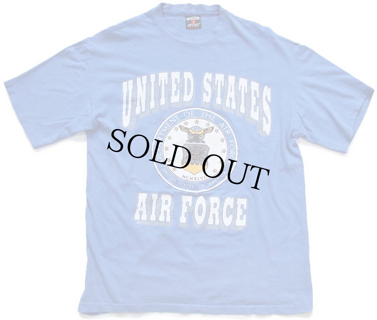 画像2: 90s USA製 UNITED STATES AIR FORCE ロゴ ひび割れプリント コットンTシャツ 青 L (2)