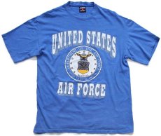 画像2: 90s USA製 UNITED STATES AIR FORCE ロゴ ひび割れプリント コットンTシャツ 青 L (2)