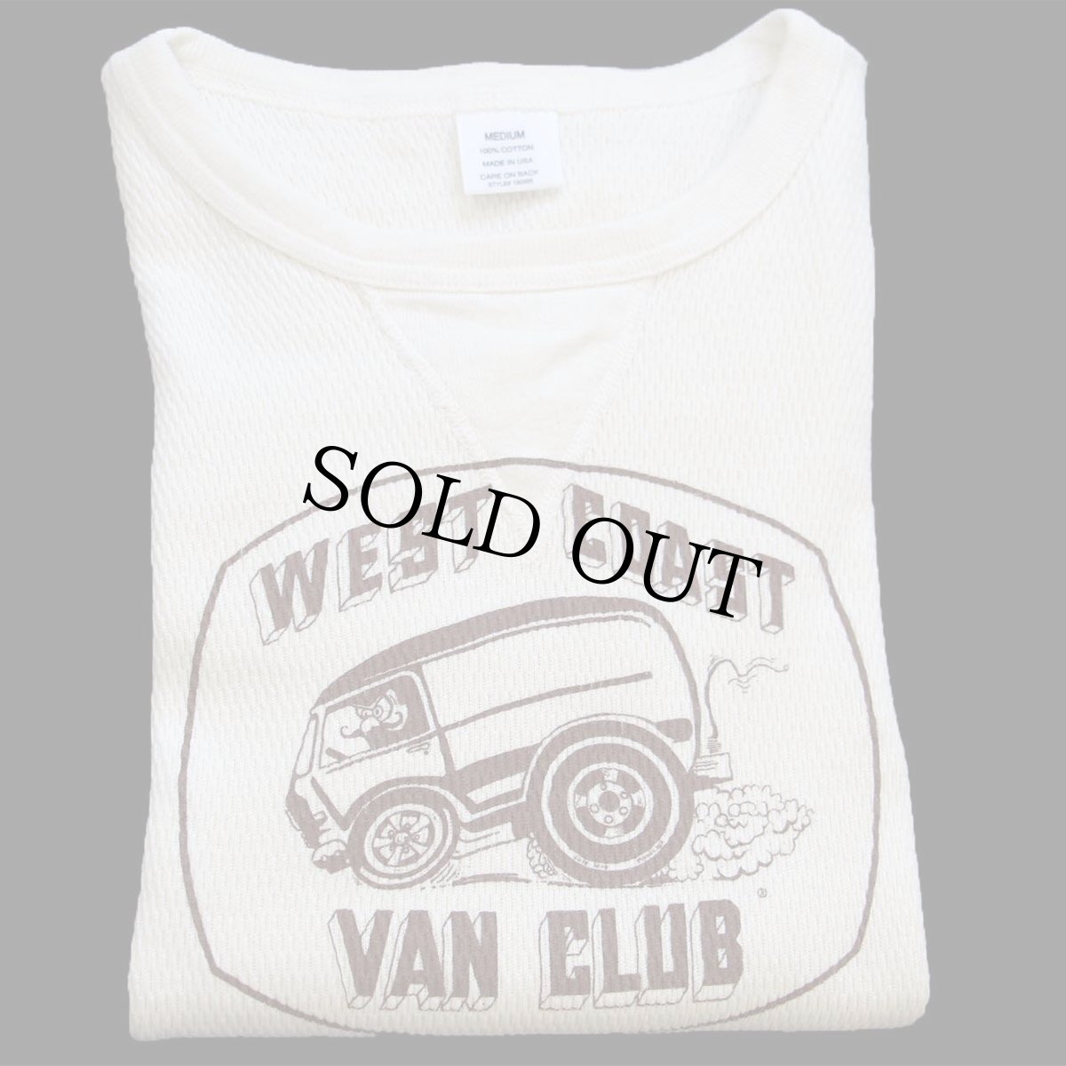 画像1: USA製 WEST COAST VAN CLUB 前V コットン サーマルシャツ ナチュラル M (1)