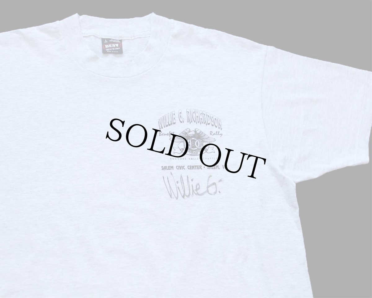 画像1: 90s USA製 HOG HARLEY OWNERS GROUP ハーレー ダビッドソン WILLIE G. RICHARDSON 両面プリント Tシャツ 杢ライトグレー L (1)