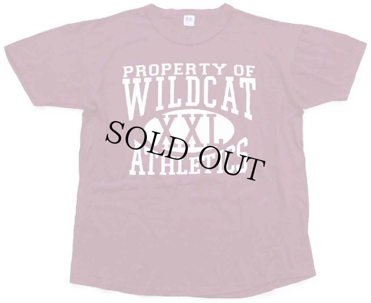 画像2: 90s USA製 RUSSELLラッセル PROPERTY OF WILDCAT ATHLETICS 四段中抜きプリント Tシャツ バーガンディ XL (2)