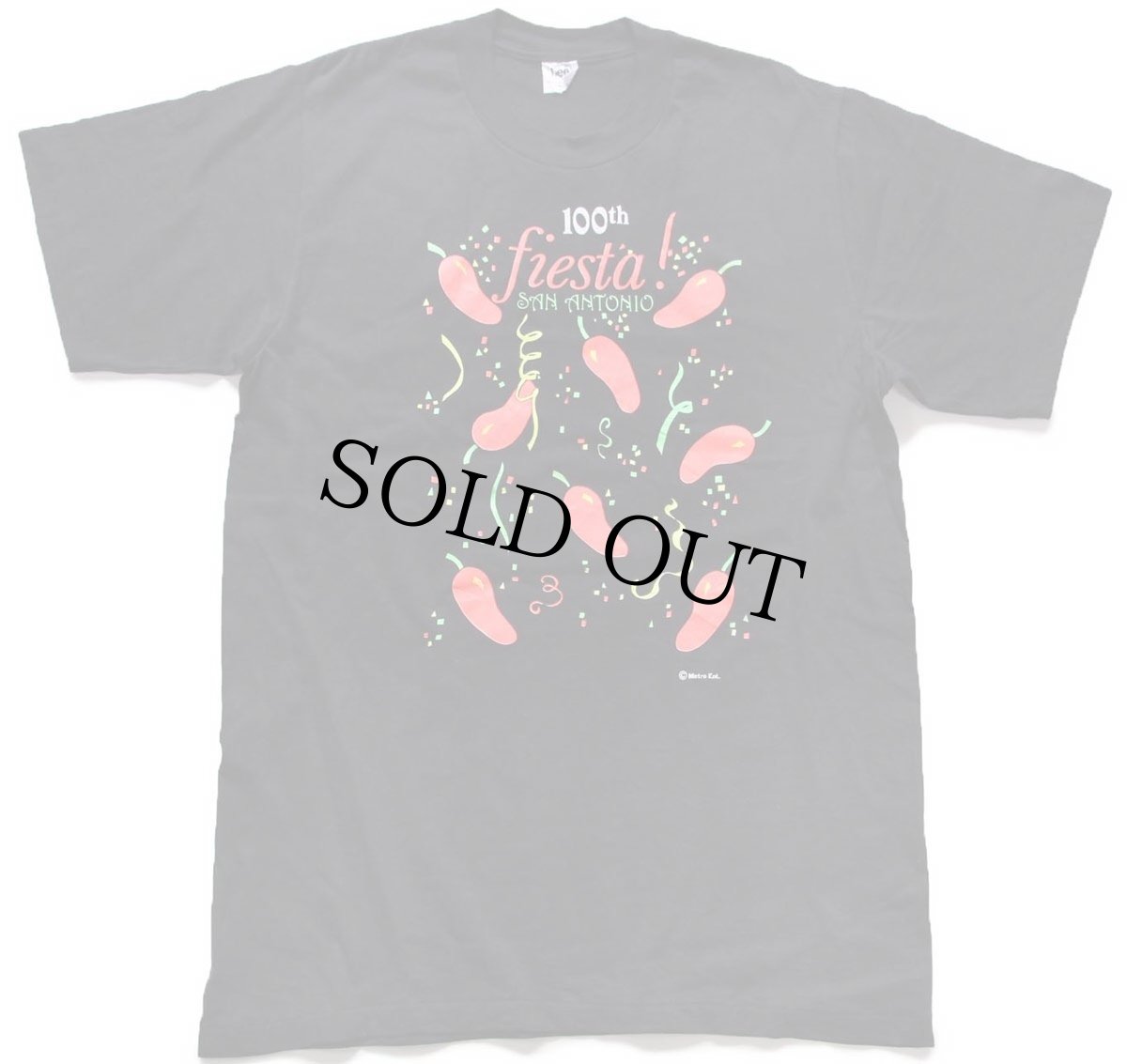 画像2: 90s USA製 Leeリー 100th Fiesta! SAN ANTONIO トウガラシ 蛍光プリント コットンTシャツ 黒 L (2)