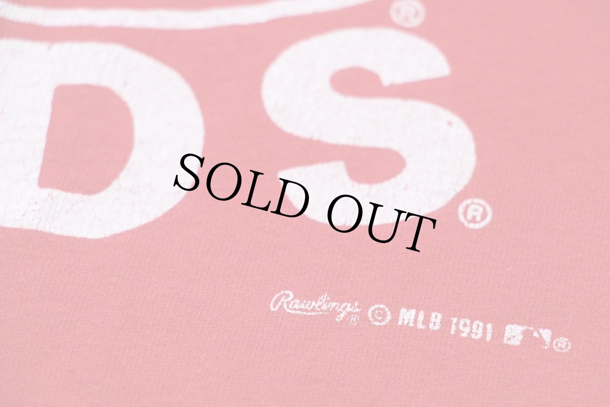 画像4: 90s USA製 Rawlings MLB CINCINNATI REDS マスコット ひび割れプリント コットンTシャツ 赤 L (4)