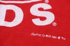 画像4: 90s USA製 Rawlings MLB CINCINNATI REDS マスコット ひび割れプリント コットンTシャツ 赤 L (4)