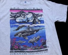 画像1: 90s USA製 SEA WORLD FOCUS ON THE FUTURE 両面プリント アート コットンTシャツ 杢グレー L (1)
