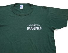 画像1: 80s USA製 RUSSELLラッセル MARINES ひび割れプリント Tシャツ 緑 L (1)