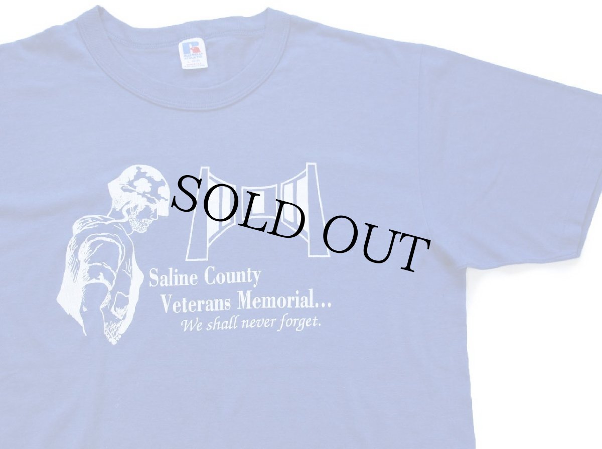 画像1: 90s USA製 RUSSELLラッセル Saline County Veterans Memorial 退役軍人 Tシャツ 青 L (1)