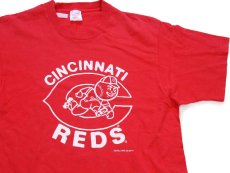 画像1: 90s USA製 Rawlings MLB CINCINNATI REDS マスコット ひび割れプリント コットンTシャツ 赤 L (1)