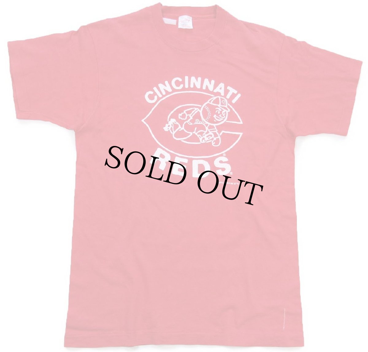 画像2: 90s USA製 Rawlings MLB CINCINNATI REDS マスコット ひび割れプリント コットンTシャツ 赤 L (2)