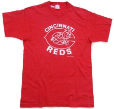 画像2: 90s USA製 Rawlings MLB CINCINNATI REDS マスコット ひび割れプリント コットンTシャツ 赤 L (2)