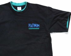 画像1: 90s USA製 PLATINUM TECHNOLOGY レイヤードネック&スリーブ コットンTシャツ 黒×エメラルドグリーン L (1)