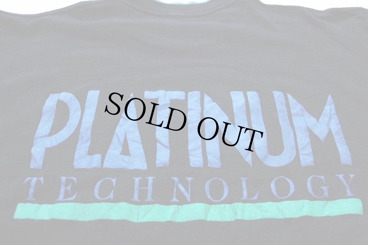 画像4: 90s USA製 PLATINUM TECHNOLOGY レイヤードネック&スリーブ コットンTシャツ 黒×エメラルドグリーン L (4)