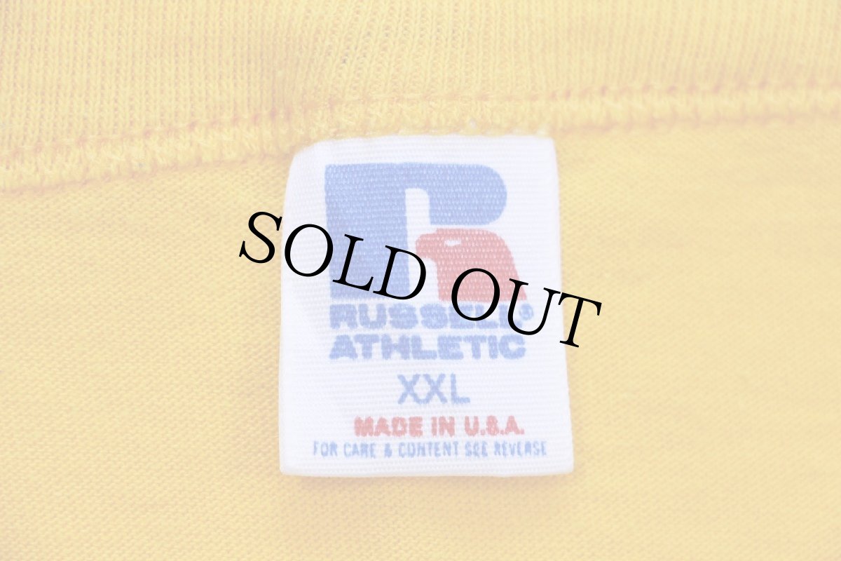 画像4: 90s USA製 RUSSELLラッセル FOURTH ANNUAL GATOR BLUE-GOLD GAME 三段中抜きプリント Tシャツ 濃黄 XXL★特大 (4)