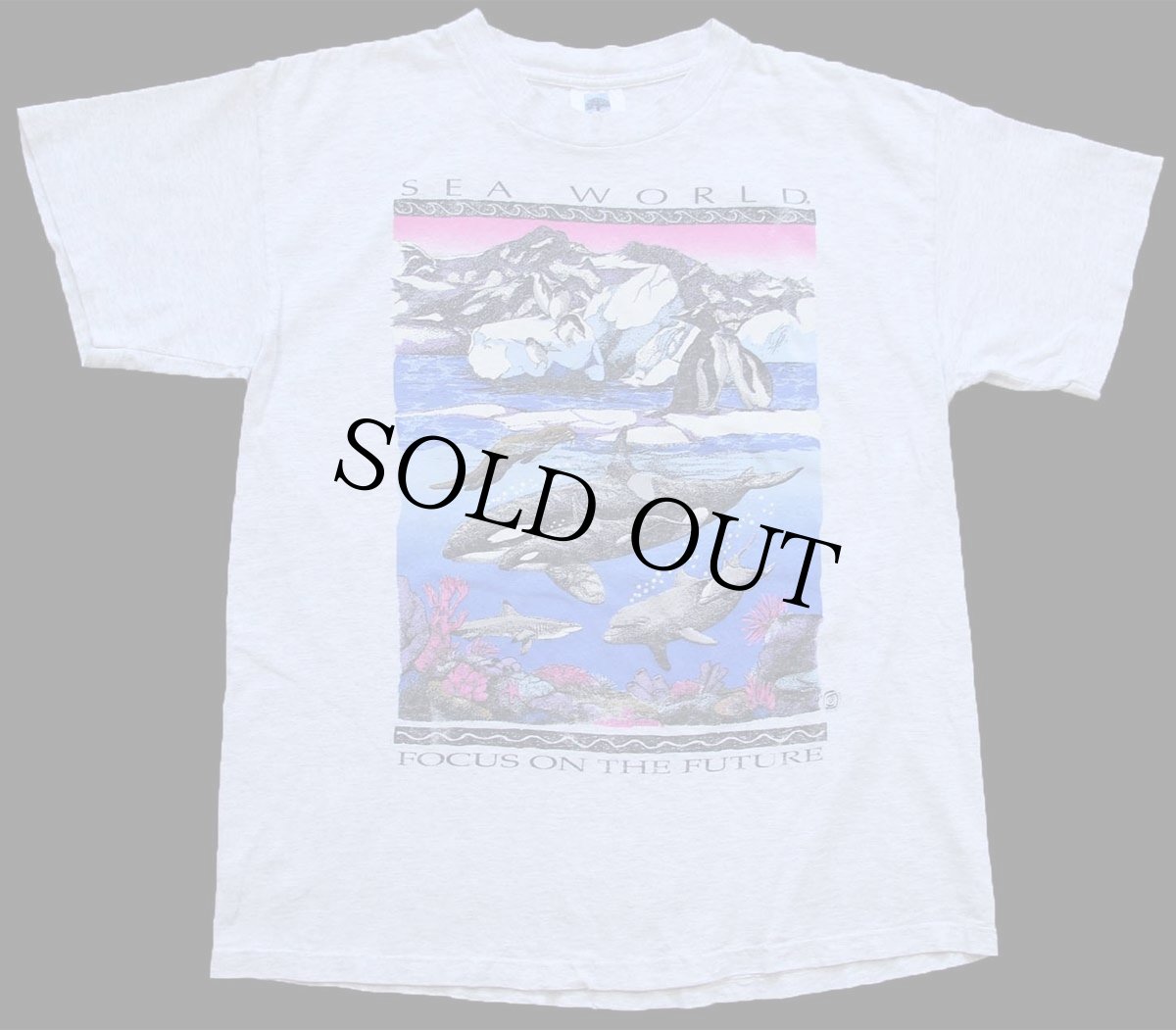 画像2: 90s USA製 SEA WORLD FOCUS ON THE FUTURE 両面プリント アート コットンTシャツ 杢グレー L (2)
