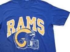 画像1: 80s LOGO7 NFL Los Angeles RAMS アメフト ひび割れプリント Tシャツ 青 (1)