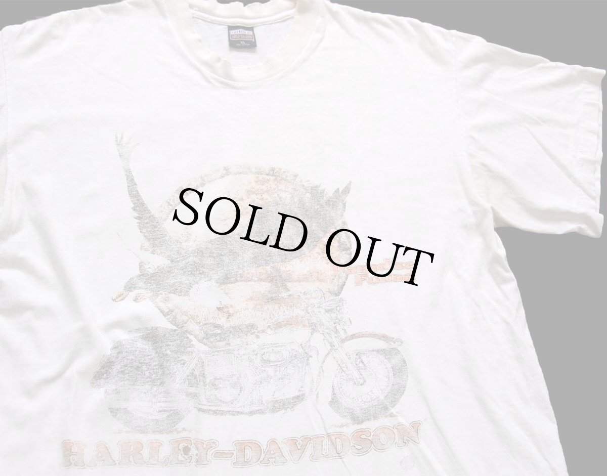 画像1: 90s USA製 HARLEY-DAVIDSON ハーレー ダビッドソン Paradise Found 両面プリント コットンTシャツ ボロ アイボリー XL (1)