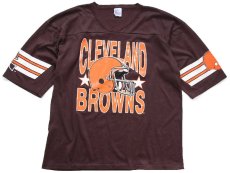 画像2: 80s USA製 NFL CLEVELAND BROWNS Vネック フットボールTシャツ 焦げ茶 XL (2)