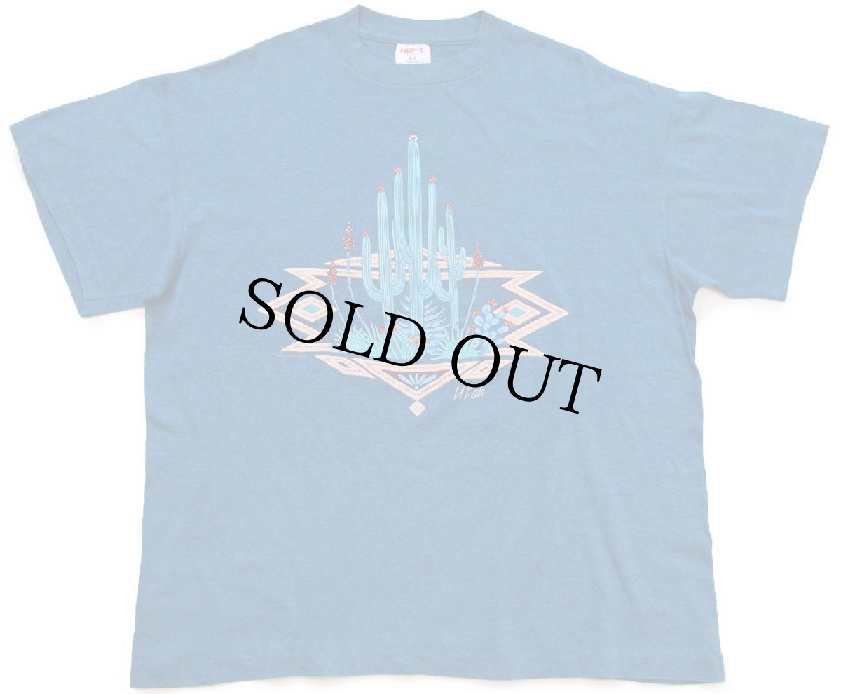 画像2: 90s USA製 Utah サボテン ネイティブ柄 アート 発泡プリント Tシャツ 青×紺 ミックス XL (2)