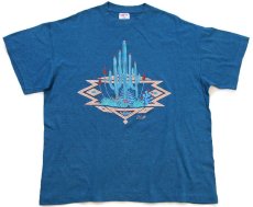 画像2: 90s USA製 Utah サボテン ネイティブ柄 アート 発泡プリント Tシャツ 青×紺 ミックス XL (2)