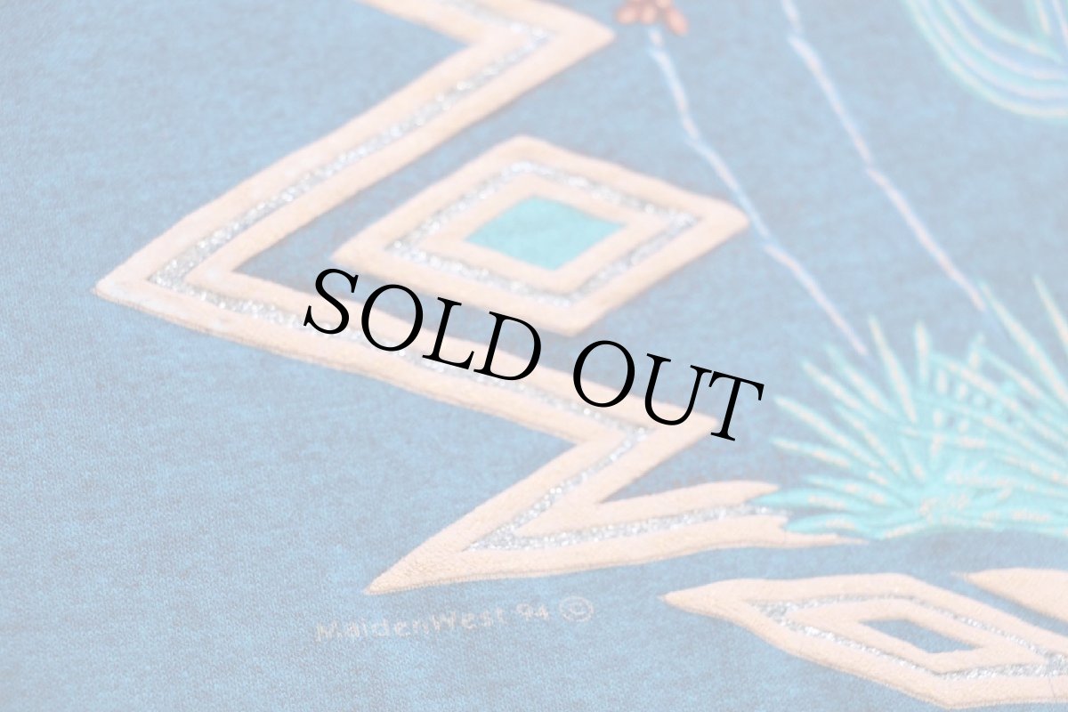 画像4: 90s USA製 Utah サボテン ネイティブ柄 アート 発泡プリント Tシャツ 青×紺 ミックス XL (4)