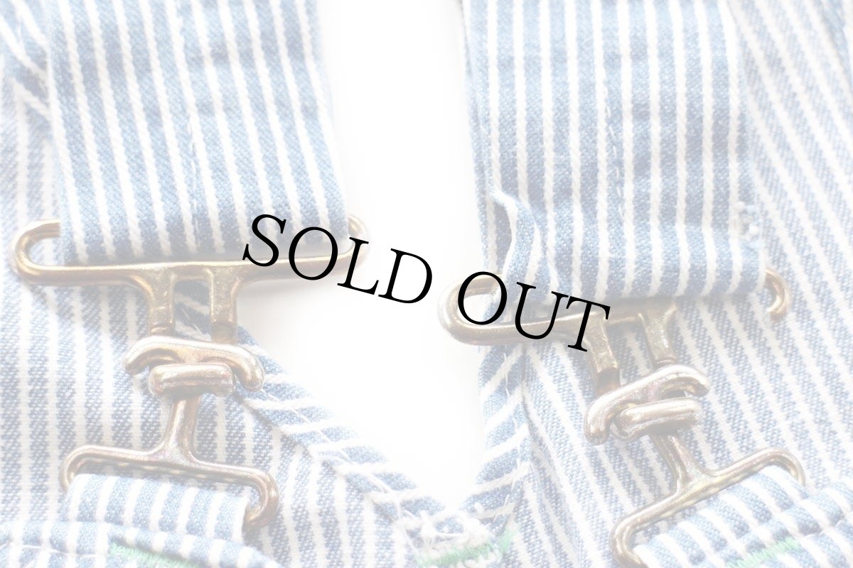 画像9: 80s USA製 OSHKOSH B'GOSH ダブルニー ヒッコリー ストライプ オーバーオール w42 L32 (9)