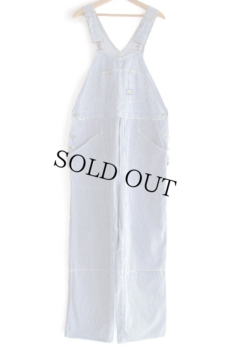 画像2: 80s USA製 OSHKOSH B'GOSH ダブルニー ヒッコリー ストライプ オーバーオール w42 L32 (2)