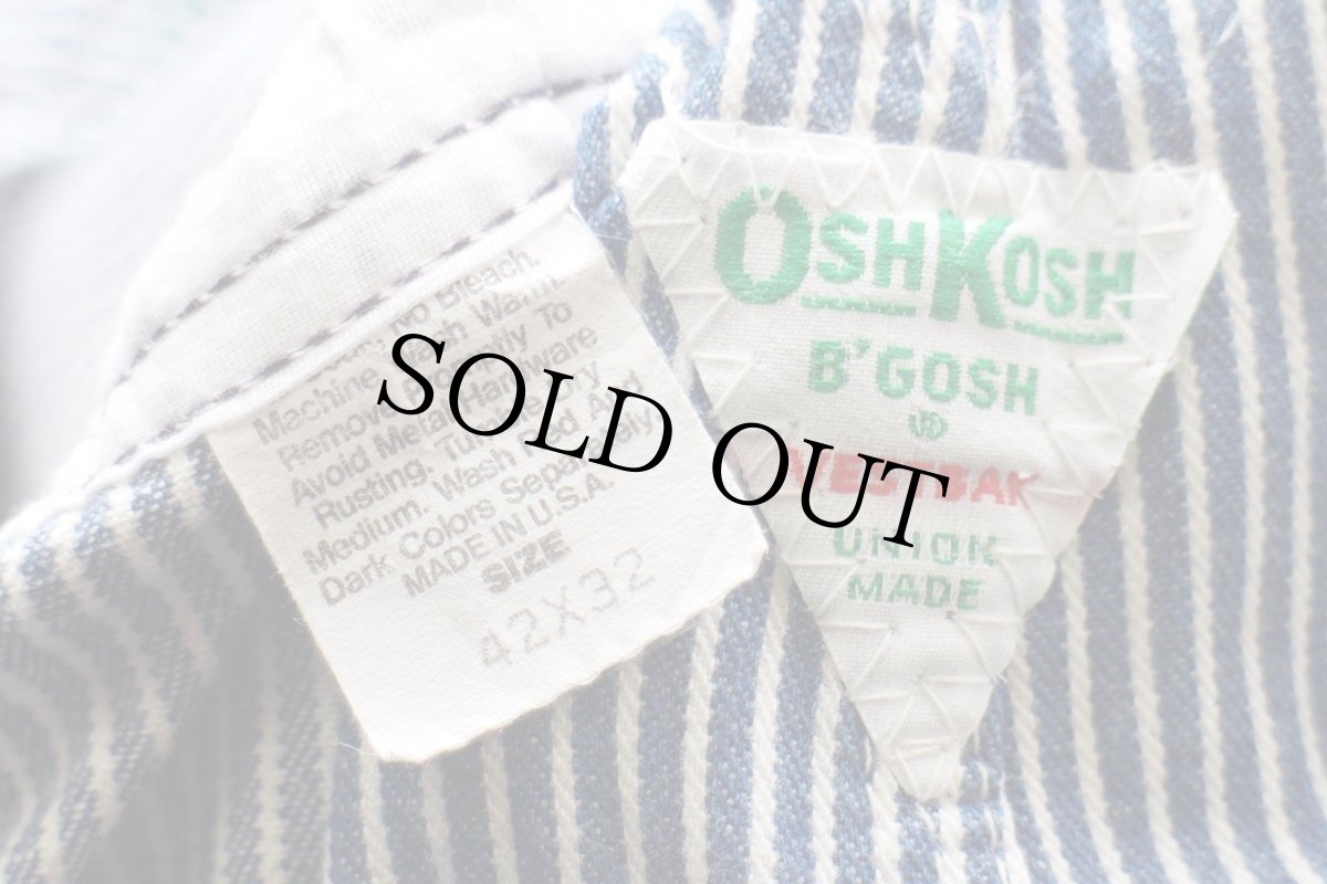 画像5: 80s USA製 OSHKOSH B'GOSH ダブルニー ヒッコリー ストライプ オーバーオール w42 L32 (5)