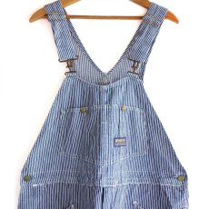 画像1: 80s USA製 OSHKOSH B'GOSH ダブルニー ヒッコリー ストライプ オーバーオール w42 L32 (1)