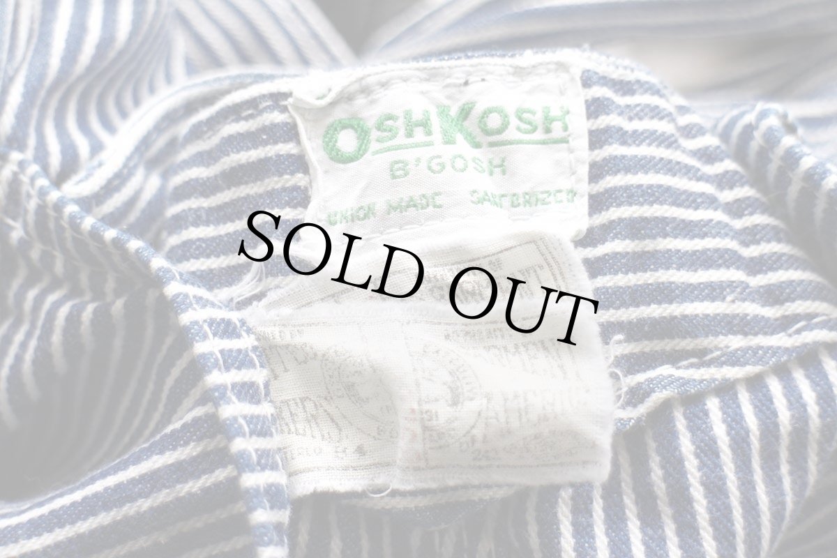 画像6: 60s USA製 OSHKOSH B'GOSH ローバック カットオフ ヒッコリー ストライプ オーバーオール w45 (6)