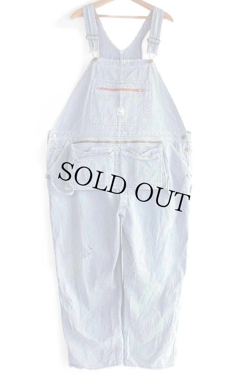 画像2: 90s POINTERポインター エプロン付き ダメージ ヒッコリー ストライプ オーバーオール w51★超特大 (2)