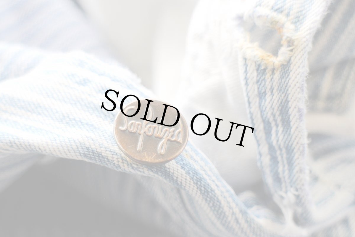 画像6: 60s ROUND HOUSEラウンドハウス ペンキ飛び ランダムヒッコリー ストライプ オーバーオール ボロ W36 (6)