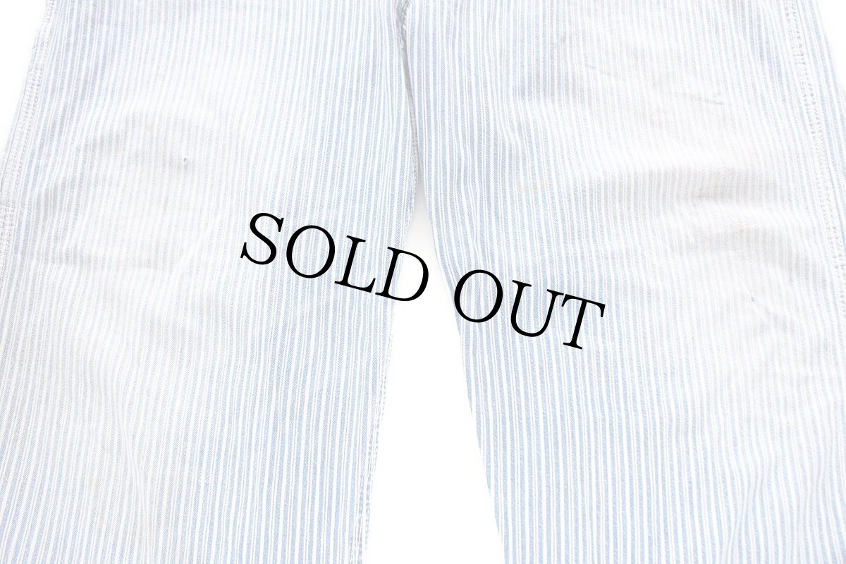 画像9: 60s ROUND HOUSEラウンドハウス ペンキ飛び ランダムヒッコリー ストライプ オーバーオール ボロ W36 (9)