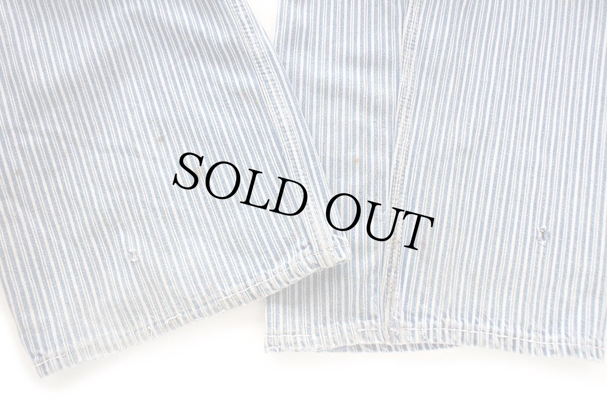 画像10: 60s ROUND HOUSEラウンドハウス ペンキ飛び ランダムヒッコリー ストライプ オーバーオール ボロ W36 (10)