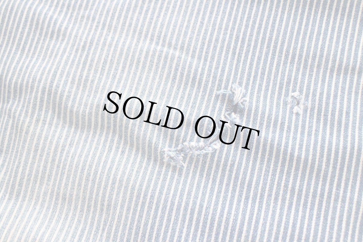 画像8: 90s POINTERポインター エプロン付き ダメージ ヒッコリー ストライプ オーバーオール w51★超特大 (8)