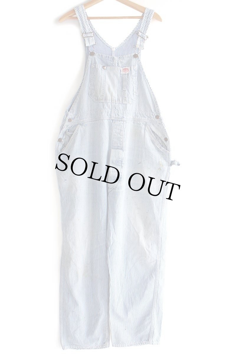 画像2: 60s ROUND HOUSEラウンドハウス ペンキ飛び ランダムヒッコリー ストライプ オーバーオール ボロ W36 (2)